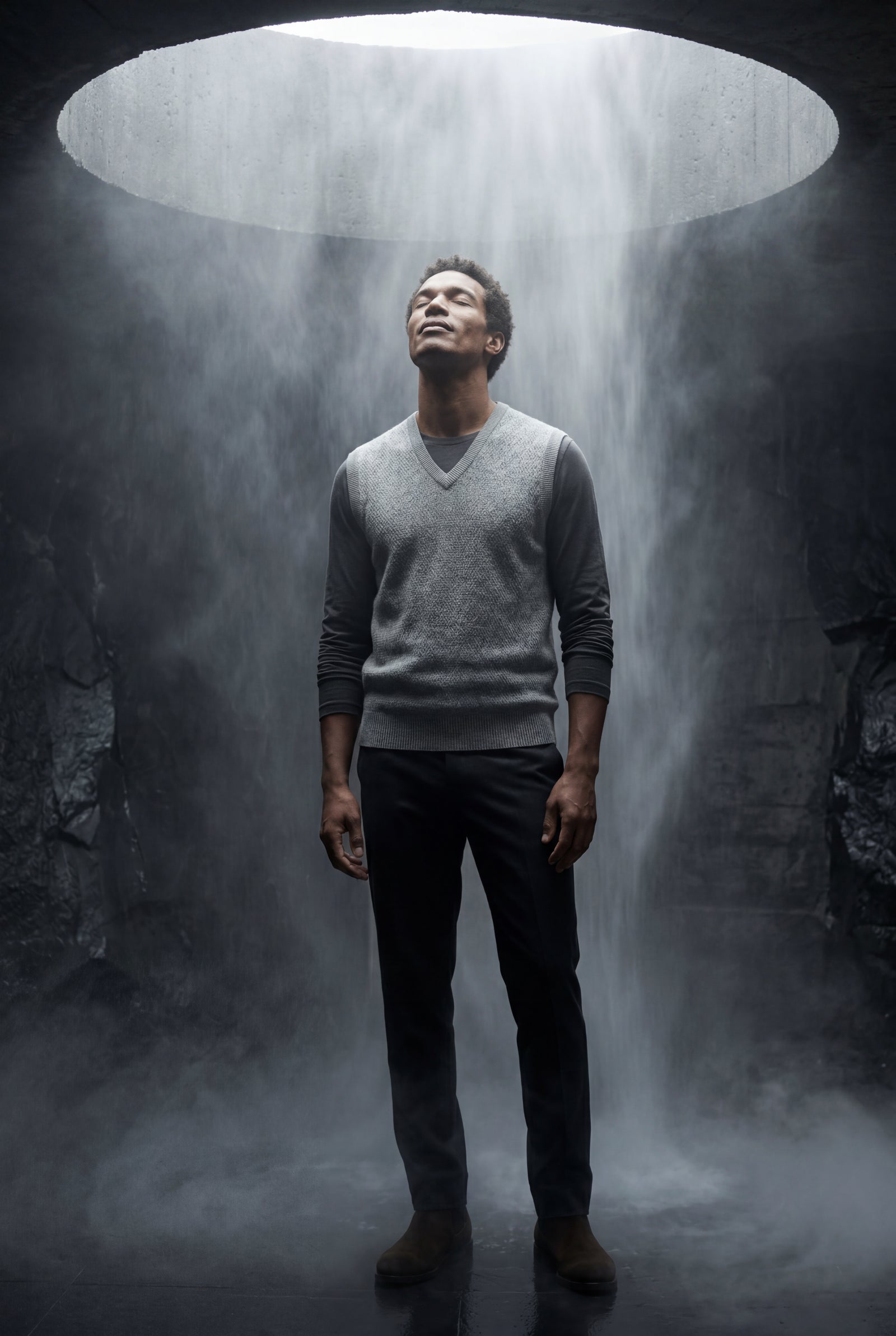 Cream Classic V-neck Sweater Vest with Ribbed Hem - Vests - Photo 15