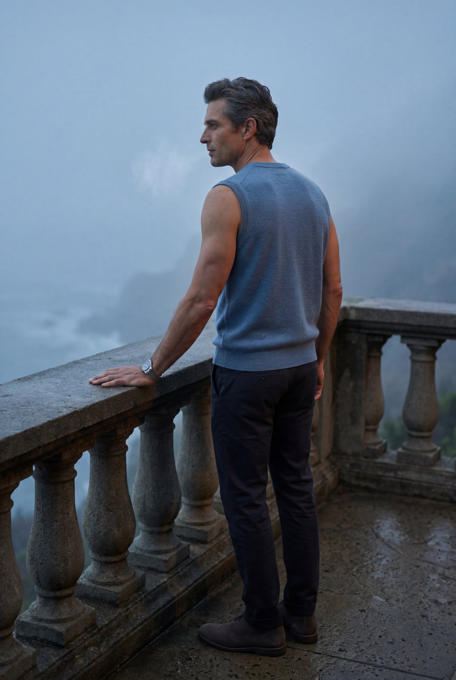 Blue Classic V-neck Sweater Vest with Ribbed Hem - Vests - Photo 19