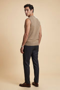 Khaki Classic V-neck Sweater Vest with Ribbed Hem - Vests - Photo 3