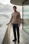 Khaki Classic V-neck Sweater Vest with Ribbed Hem - Vests - Photo 8