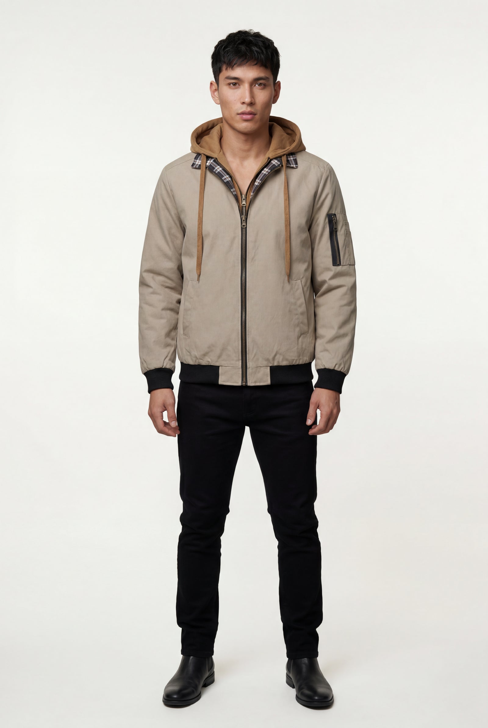 Khaki Contrast Lined Hooded Bomber Jacket - Bomber jackets - Photo 1