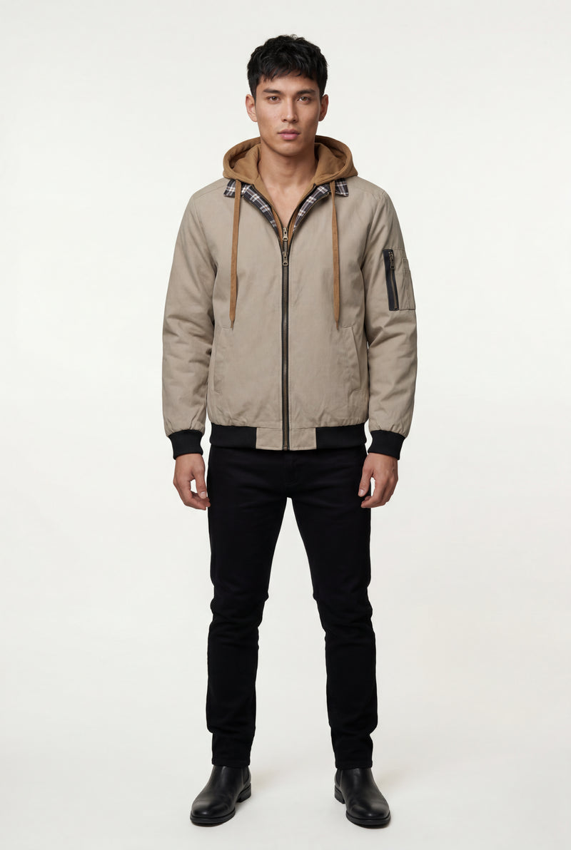 Khaki Contrast Lined Hooded Bomber Jacket - Bomber jackets - Photo 1