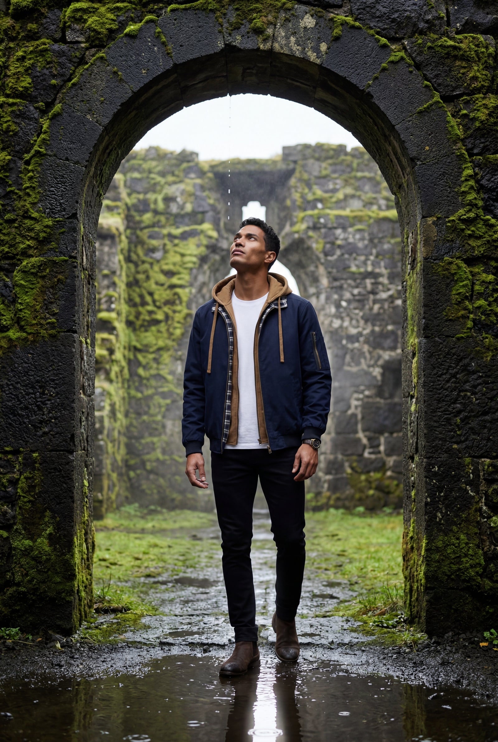 Navy Blue Contrast Lined Hooded Bomber Jacket - Bomber jackets - Photo 12