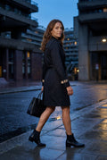 Black Contrast-trim Double-breasted Belted Trench Coat - Long trench coats - Photo 2