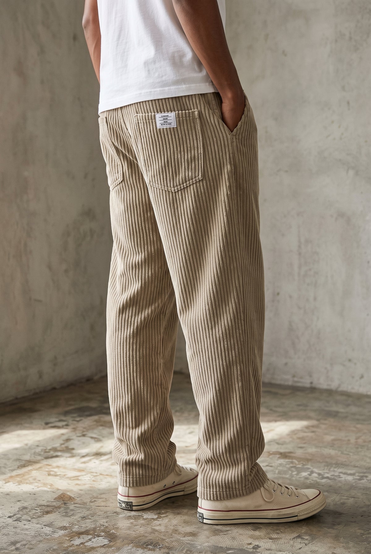 Corduroy Wide-Leg Pants in Khaki — studio front