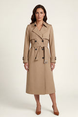 Khaki Double-breasted Belted Trench Coat with Storm Flap - Photo 1