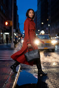 Red Double-breasted Belted Trench Coat with Storm Flap - Photo 15