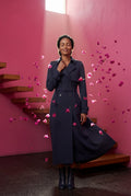 Black Double-breasted Belted Trench Coat with Storm Flap - Photo 16