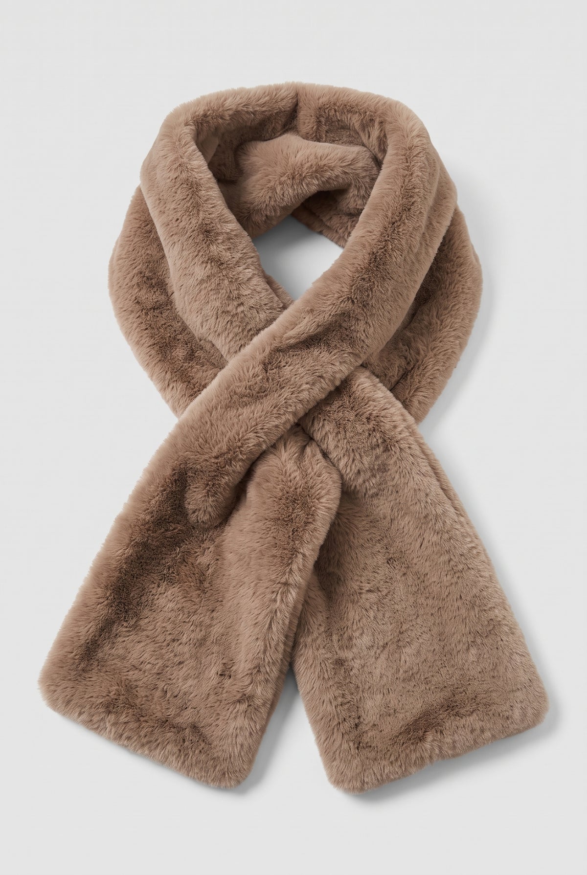 Faux Fur Scarf in Khaki — studio front