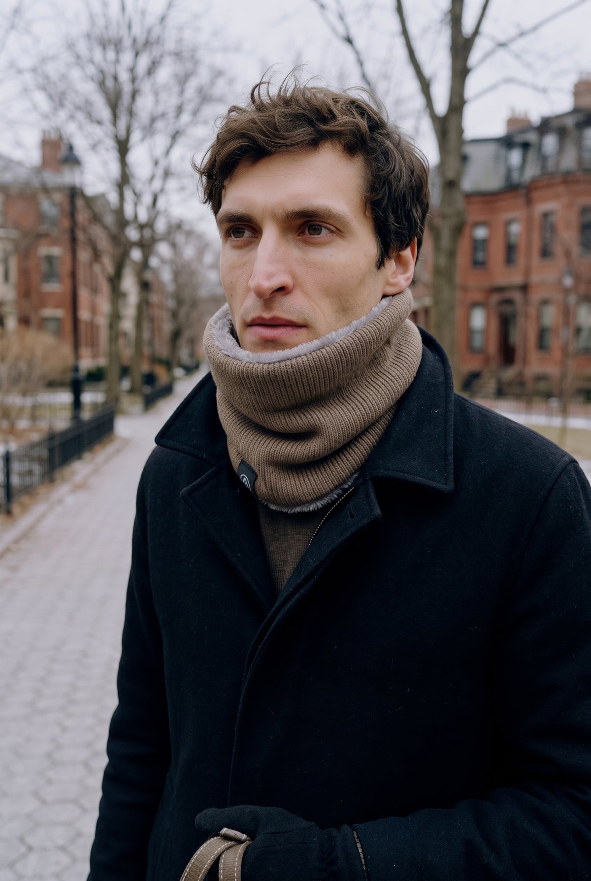 Fleece-Lined Neck Gaiter in Khaki — lifestyle