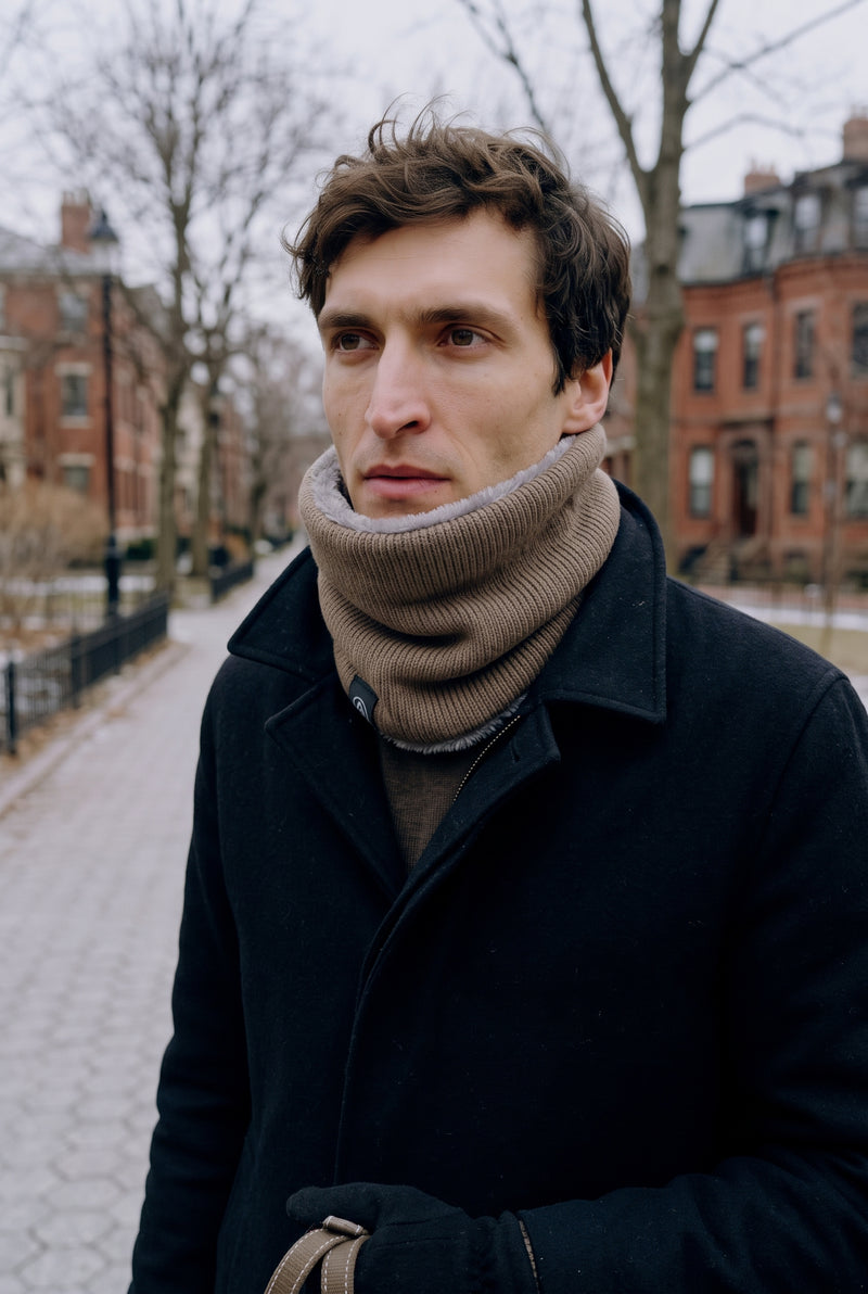 Fleece-Lined Neck Gaiter in Khaki — lifestyle