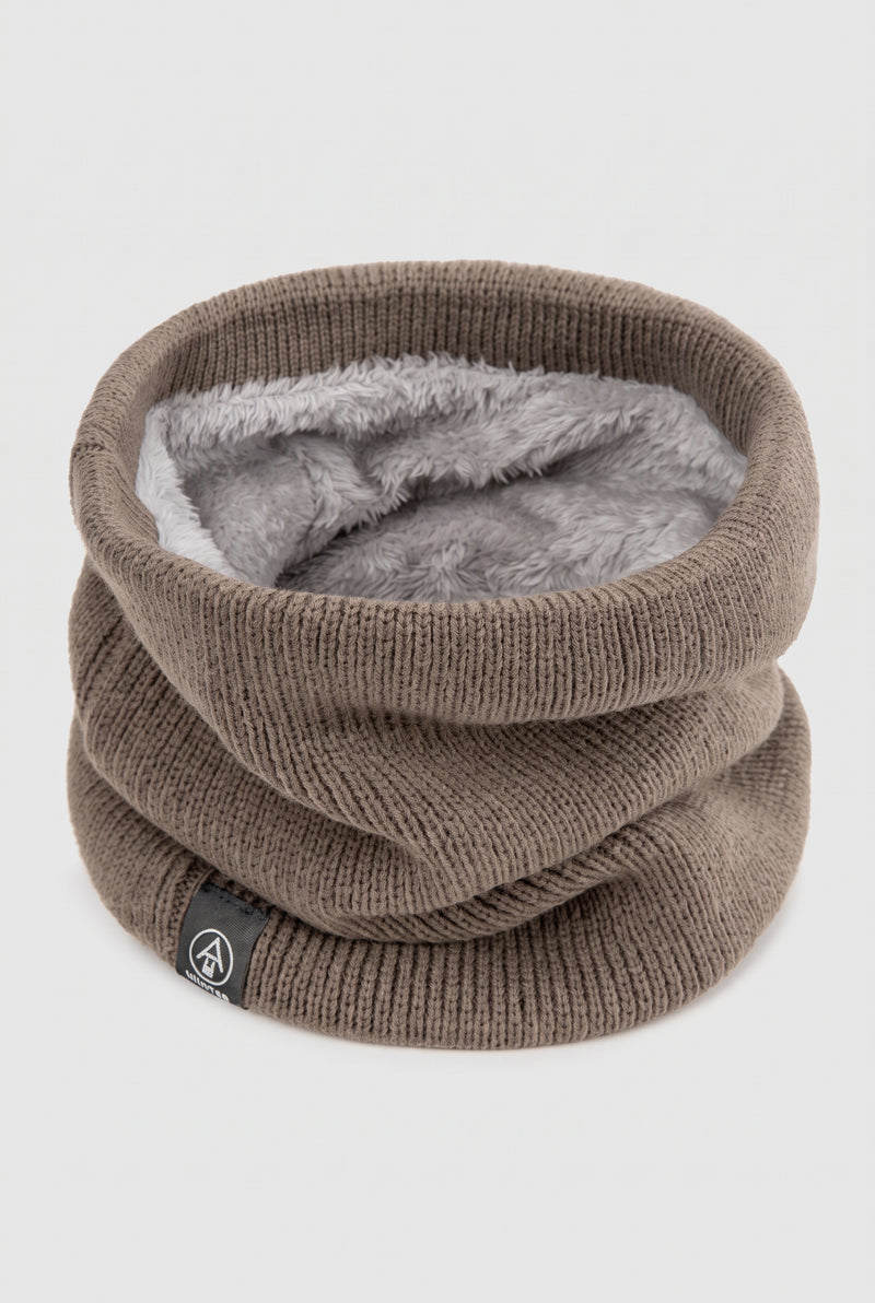 Fleece-Lined Neck Gaiter in Khaki — studio front