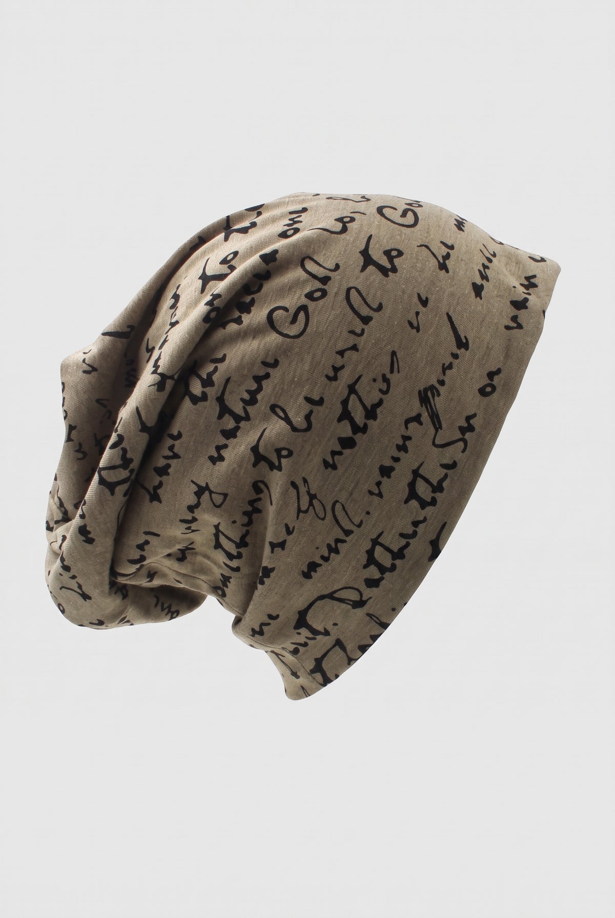 Jersey Knit Slouch Beanie in Khaki — studio front