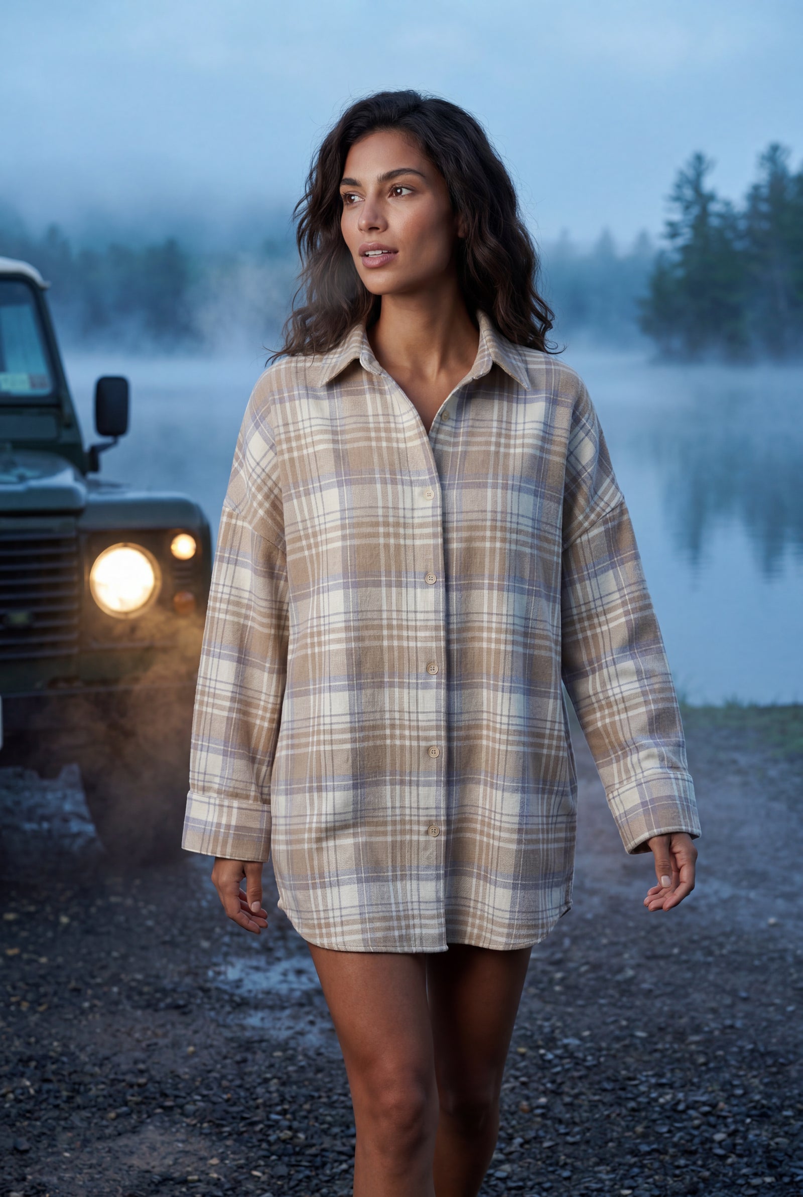 Khaki Khaki Plaid Oversized Checked Flannel Shirt - Oversized flannel shirts - Photo 4