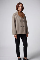 Khaki Light Taupe Boxy Double-breasted Button Down Jacket - Button down jackets - Photo 1