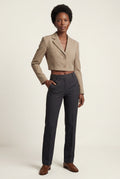 Khaki Light Taupe Cropped Tailored Blazer with Notched Collar - Blazers - Photo 1