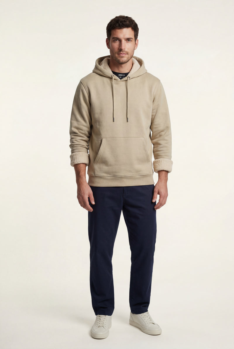 Khaki Lined Regular Fit Pullover Pocket Hoodie - Fleece lined hoodie - Photo 3