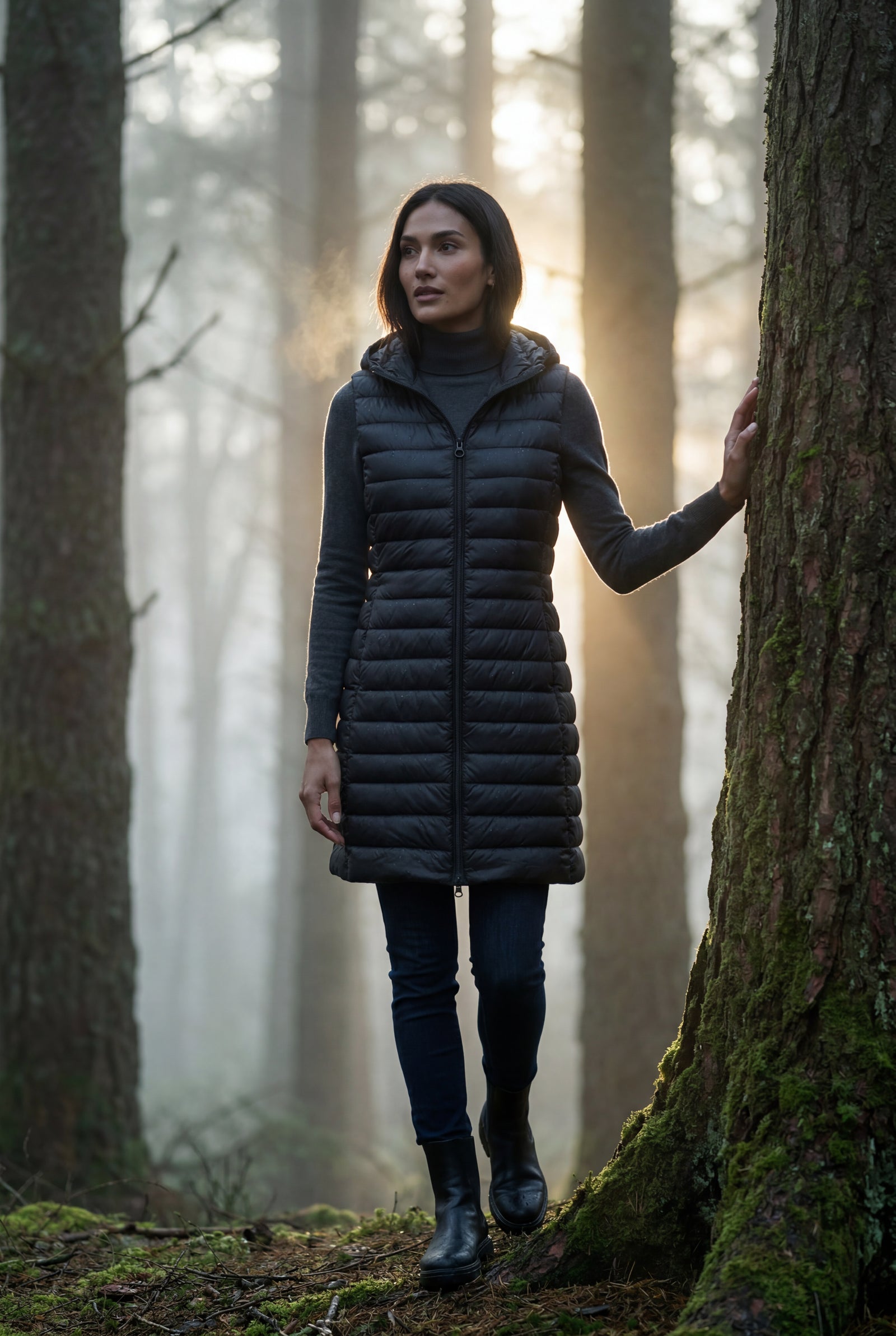 Black Longline Quilted Hooded Bodywarmer Vest with Full Zip - Bodywarmer vests - Photo 14