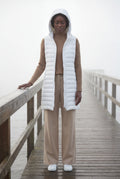 White Longline Quilted Hooded Bodywarmer Vest with Full Zip - Bodywarmer vests - Photo 15