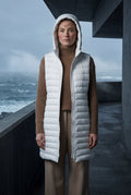 White Longline Quilted Hooded Bodywarmer Vest with Full Zip - Bodywarmer vests - Photo 17
