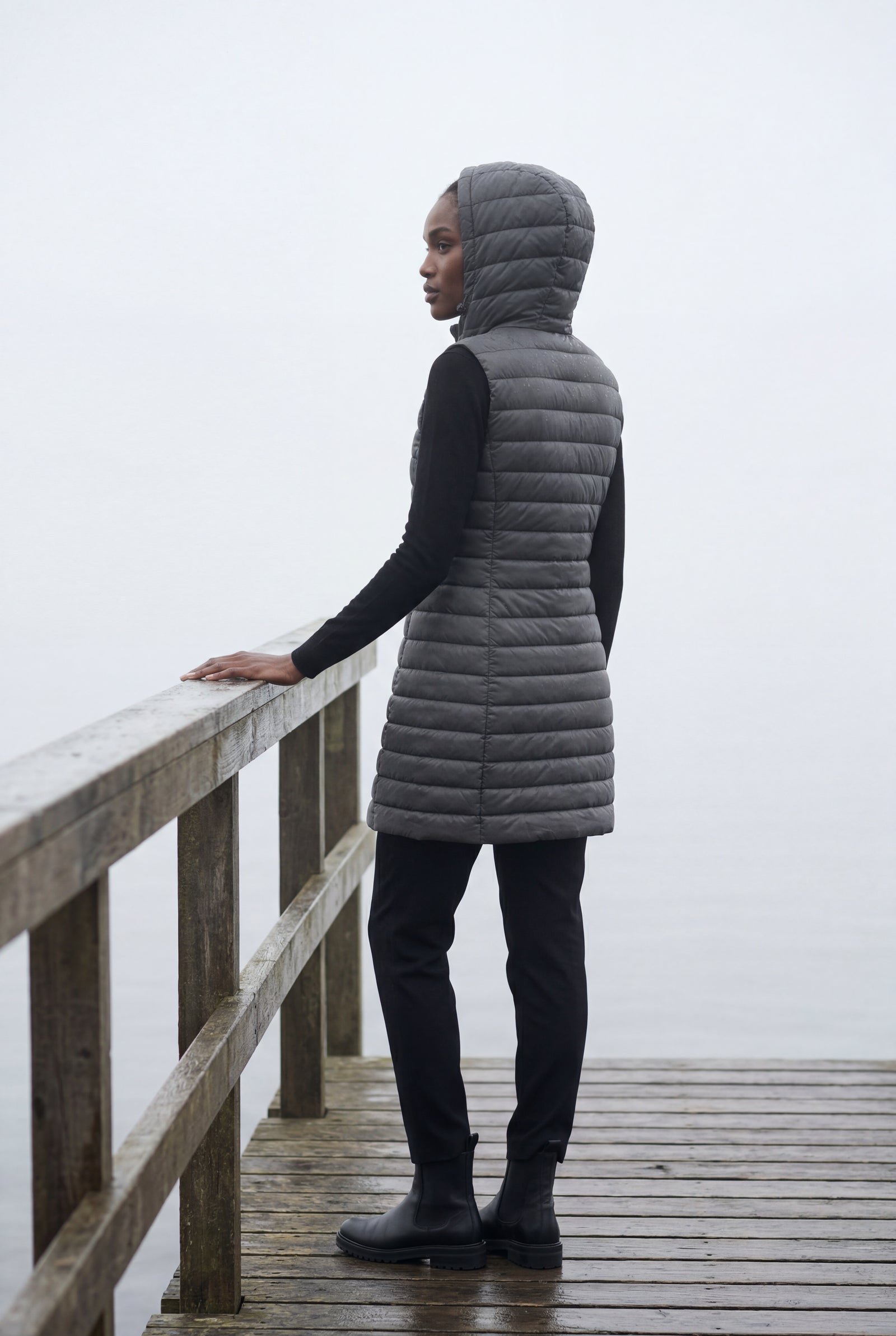 Gray Longline Quilted Hooded Bodywarmer Vest with Full Zip - Bodywarmer vests - Photo 20