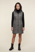 Gray Longline Quilted Hooded Bodywarmer Vest with Full Zip - Bodywarmer vests - Photo 3