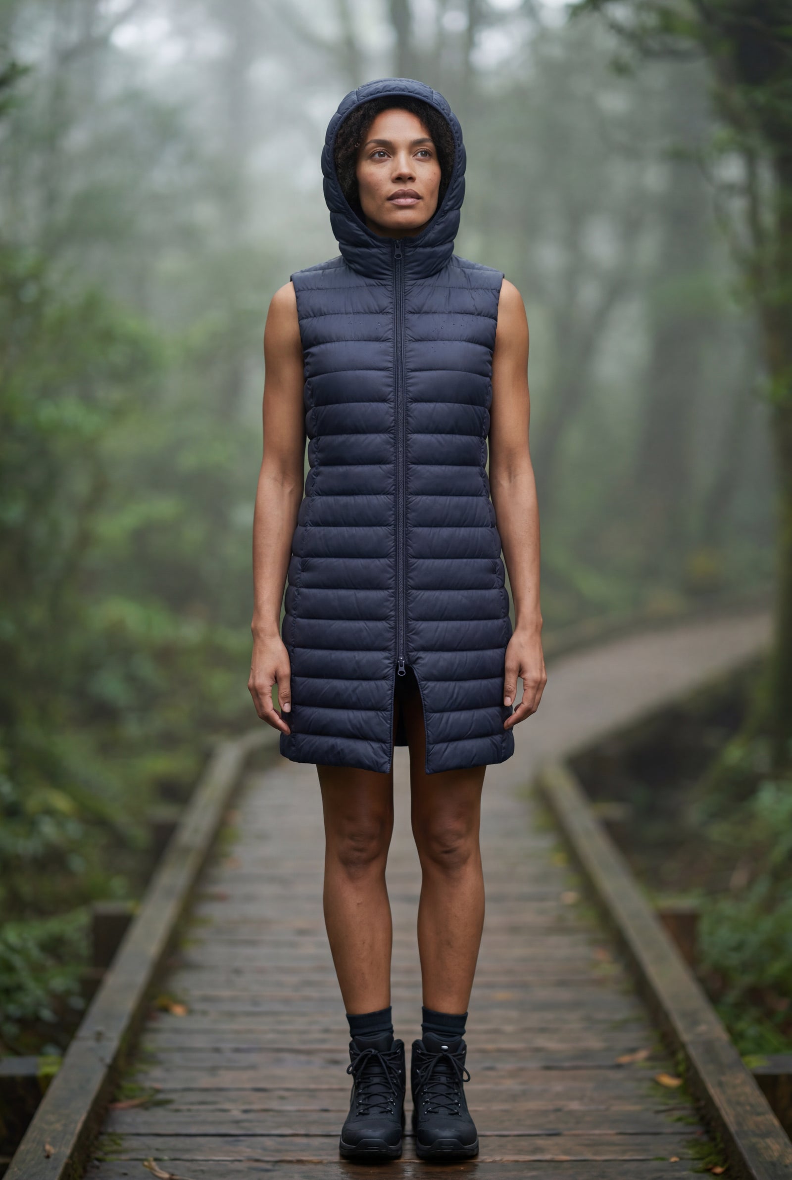 Navy Blue Longline Quilted Hooded Bodywarmer Vest with Full Zip - Bodywarmer vests - Photo 9