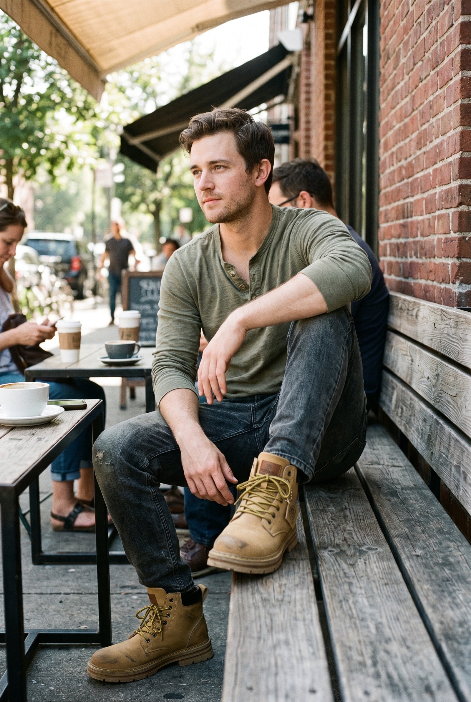 Men's Boots Lace-Up High Top in Khaki — lifestyle shot