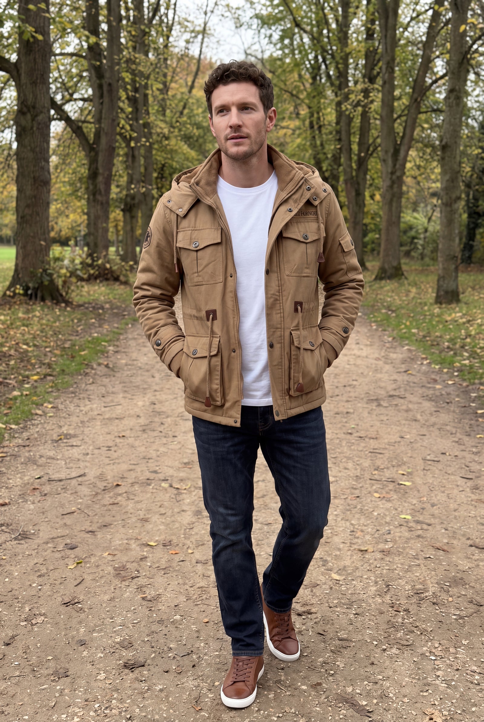 Men's Jacket Hooded Fleece Thermal in Khaki — lifestyle ugc