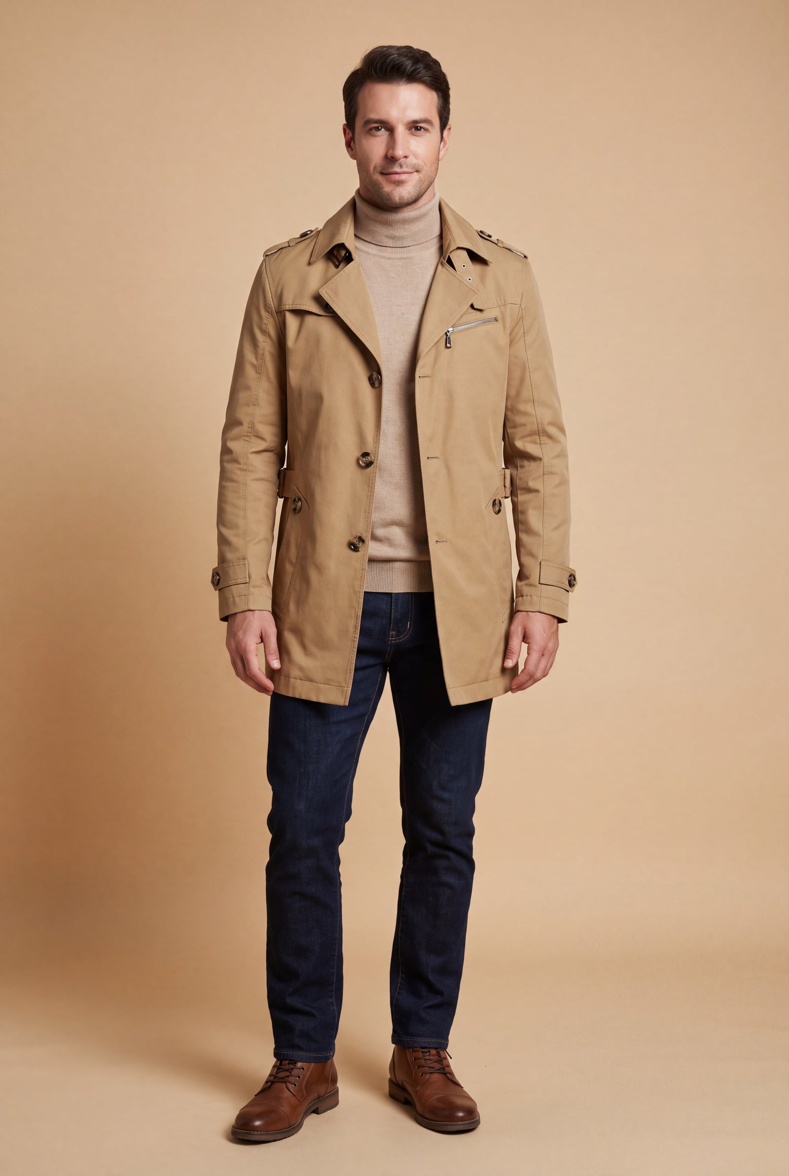 Men's Jacket Streamlined Fit in Khaki — studio full body