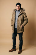 Men's Parka Hooded Winter in Khaki — studio shot