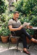 Men's Polo Shirt Striped Short Sleeve in Khaki — lifestyle urban garden