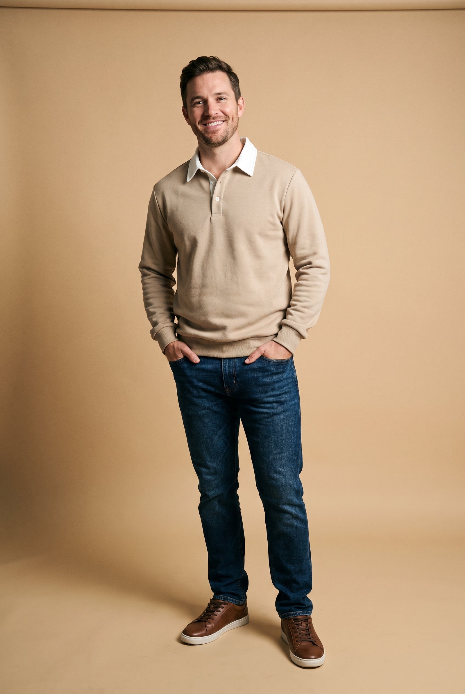 Men's Sweater Collared Regular Fit in Khaki — studio 01