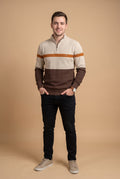 Men's Sweater Half-Zip Colorblock in Khaki — studio full
