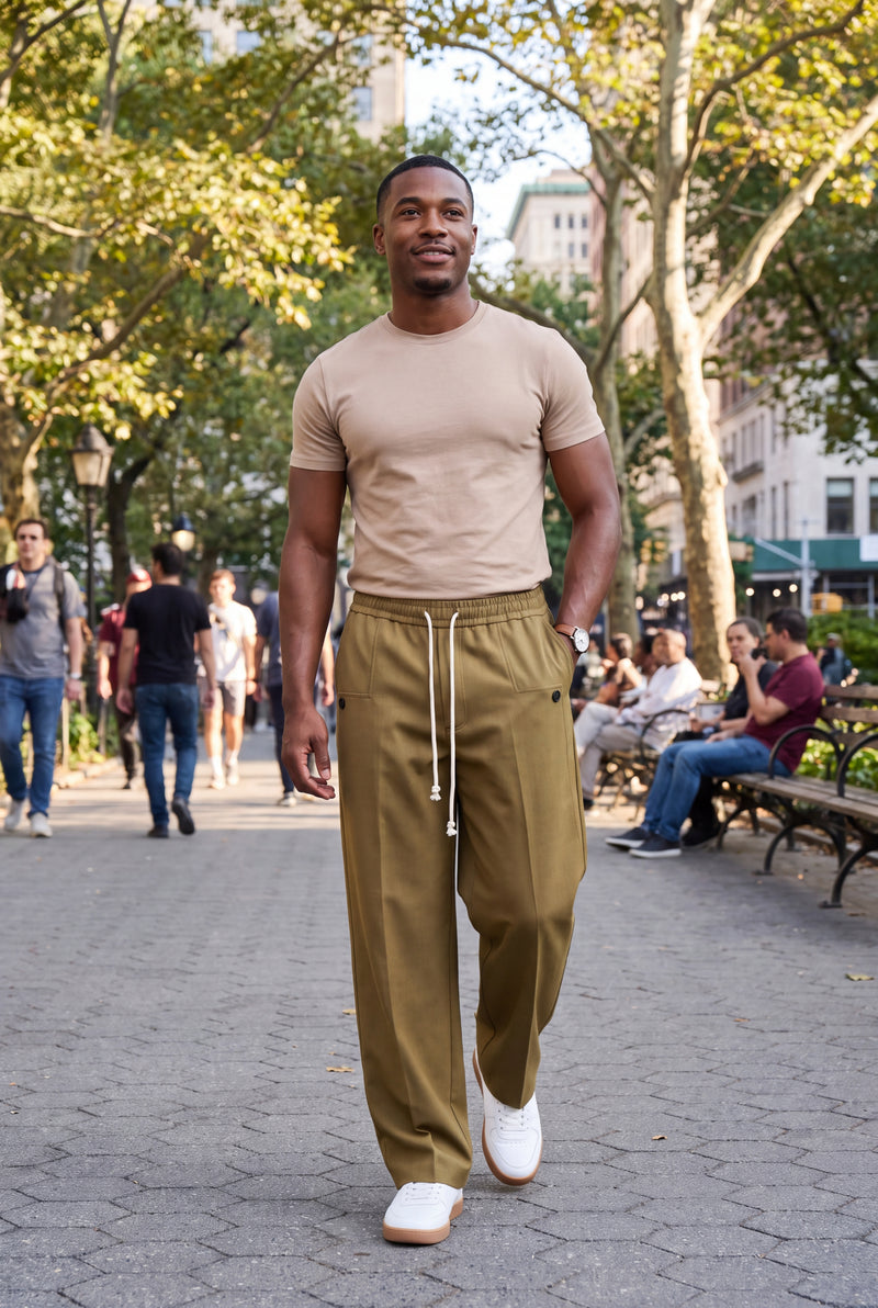 Men's Trousers Wide Leg Drawstring in Khaki — lifestyle ugc