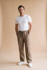 Men's Trousers Wide Leg Drawstring in Khaki — studio full body