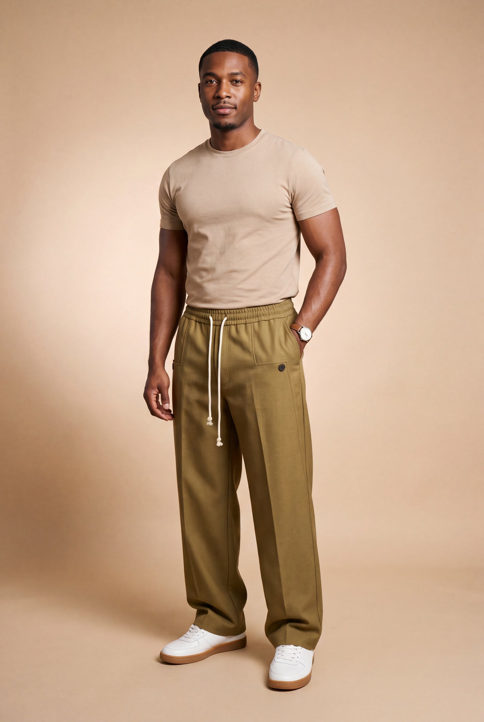 Men's Trousers Wide Leg Drawstring in Khaki — studio primary