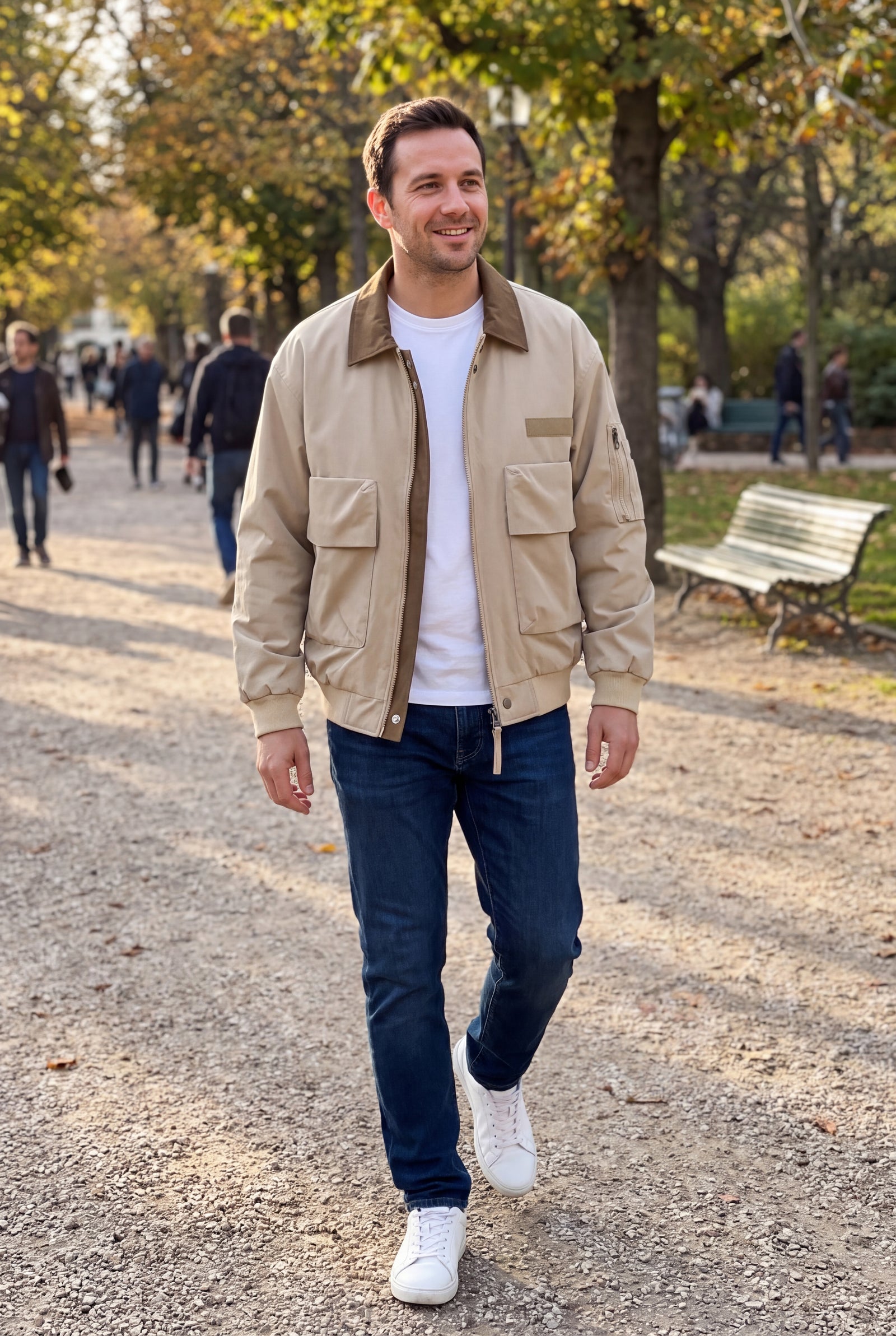 Men's Trucker Jacket Windproof Waterproof in Khaki — secondary