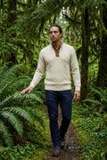 White Men's Cable Pullover Sweater with Elbow Patches - Photo 12