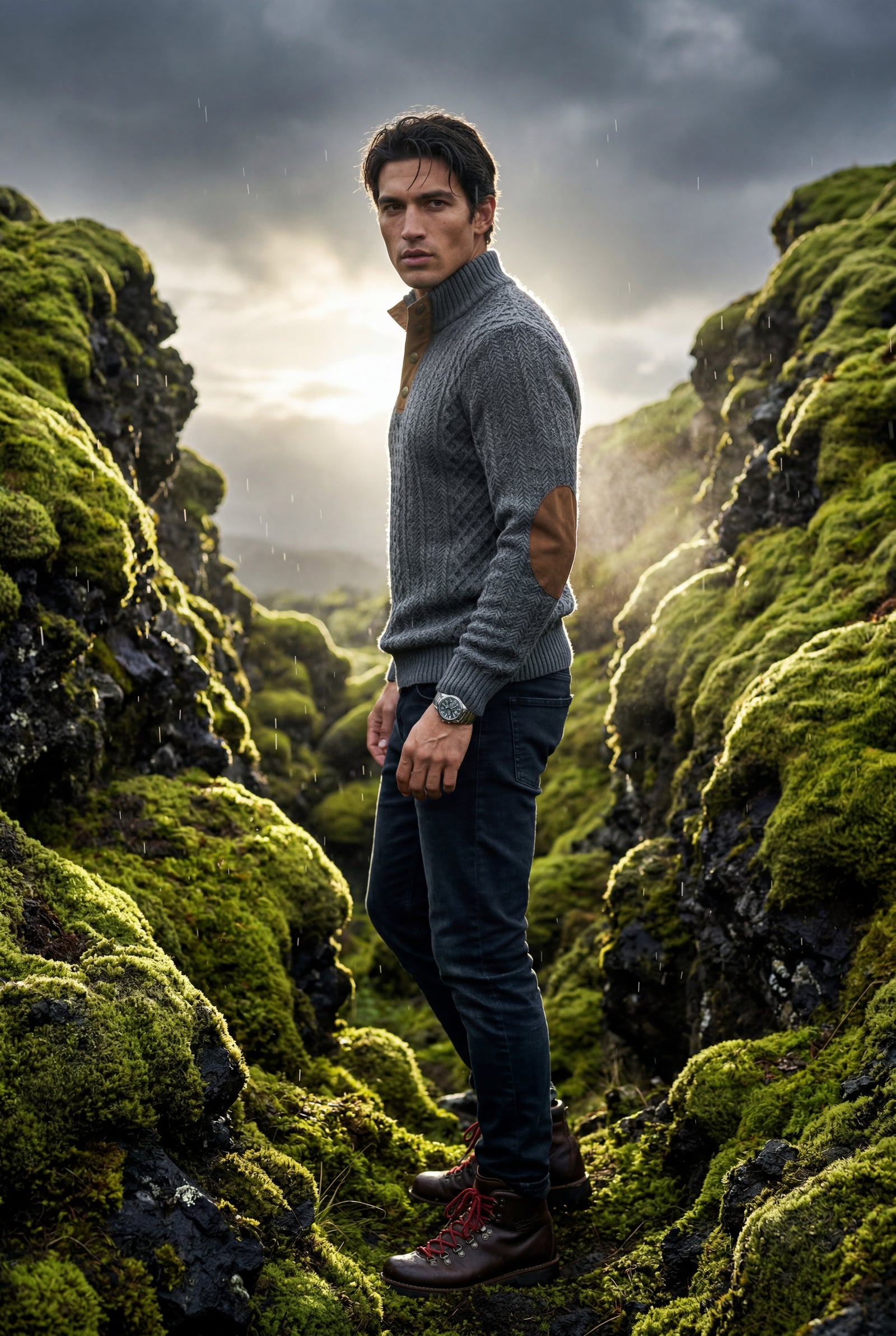 Dark Gray Men's Cable Pullover Sweater with Elbow Patches - Photo 15