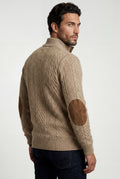 Khaki Men's Cable Pullover Sweater with Elbow Patches - Photo 3