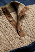 Khaki Men's Cable Pullover Sweater with Elbow Patches - Photo 5