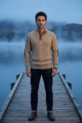 Khaki Men's Cable Pullover Sweater with Elbow Patches - Photo 8