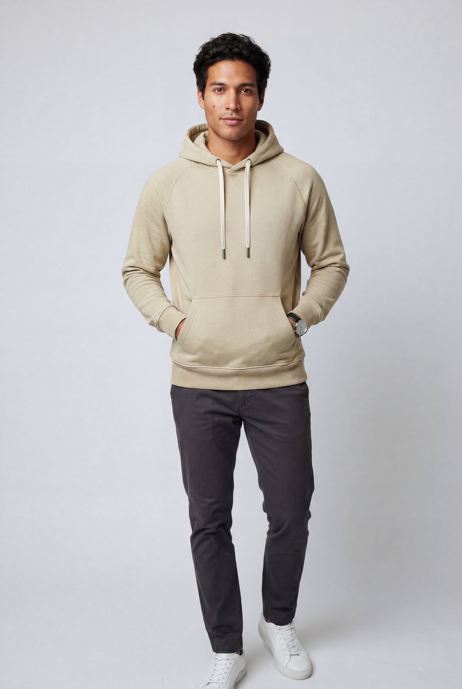 Khaki Men's Classic Drawstring Hood Regular Fit Pullover Hoodie - Men's hoodie - Photo 4