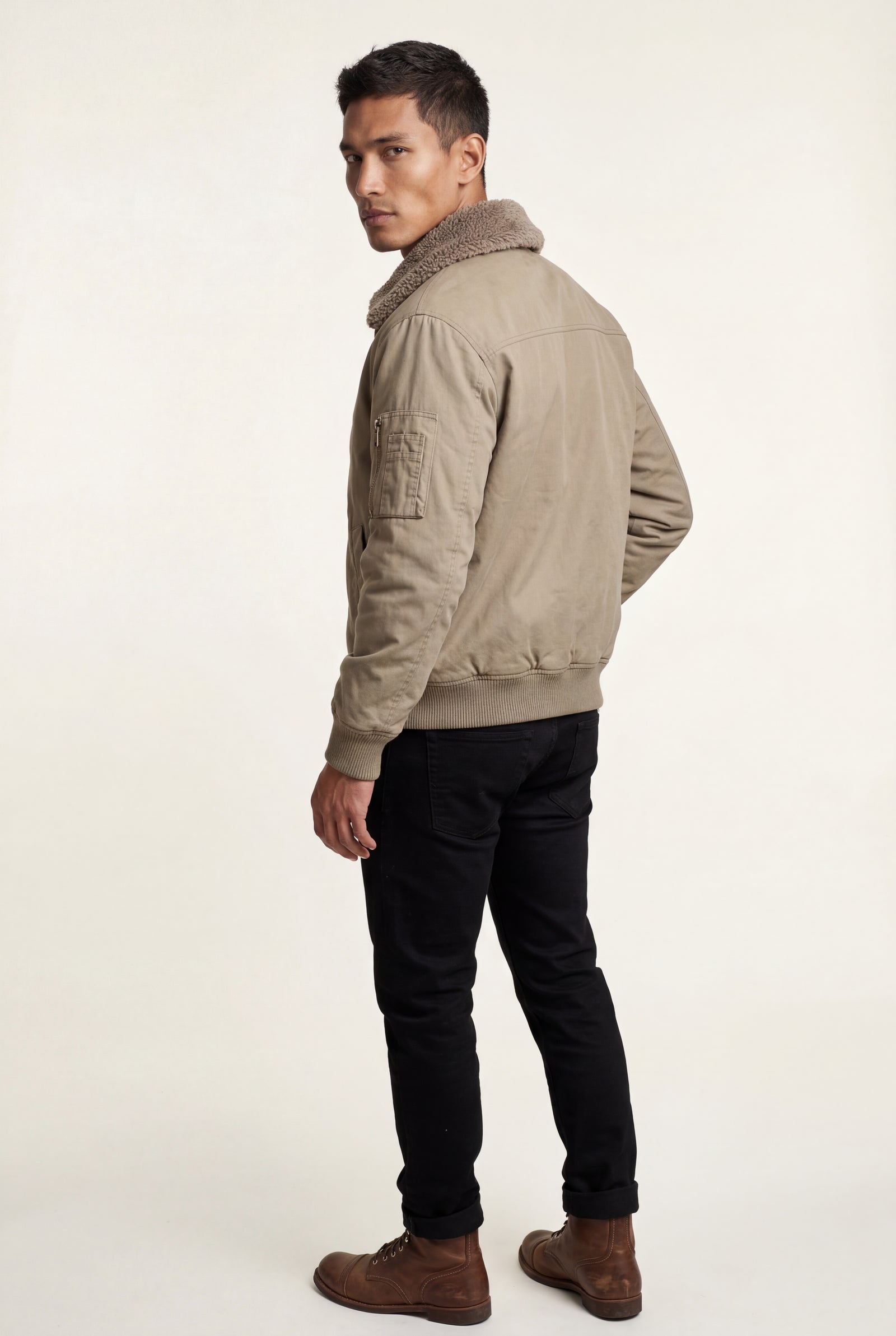 Khaki Men's Faux Collar Classic Bomber Jacket - Casual jacket - Photo 10