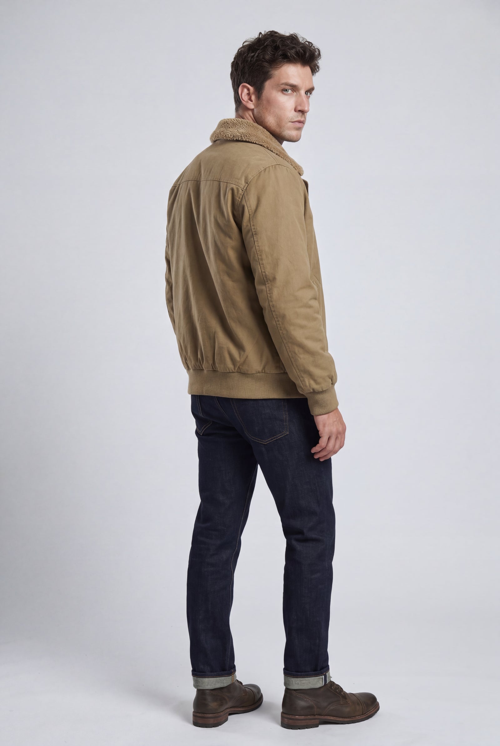 Khaki Men's Faux Collar Classic Bomber Jacket - Casual jacket - Photo 19