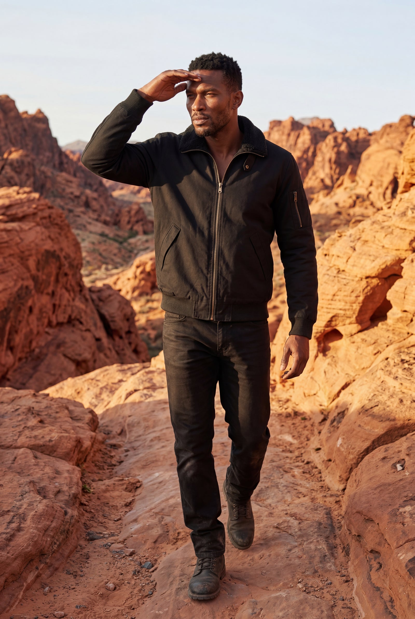 Black Men's Faux Collar Classic Bomber Jacket - Casual jacket - Photo 5