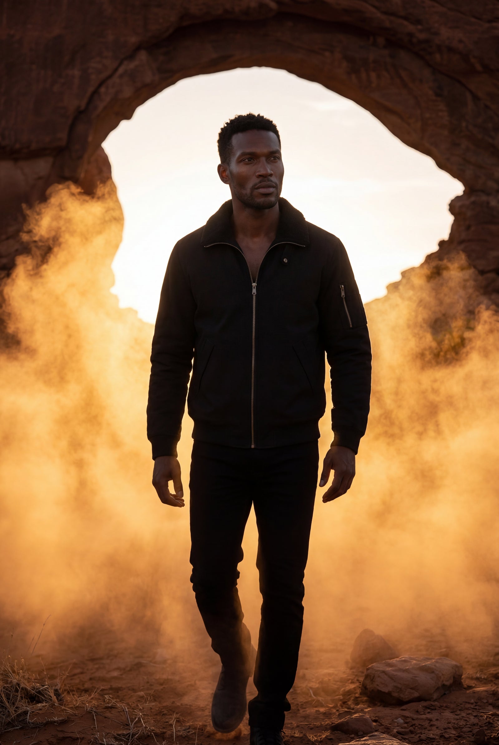 Black Men's Faux Collar Classic Bomber Jacket - Casual jacket - Photo 7