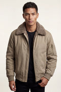 Khaki Men's Faux Collar Classic Bomber Jacket - Casual jacket - Photo 8