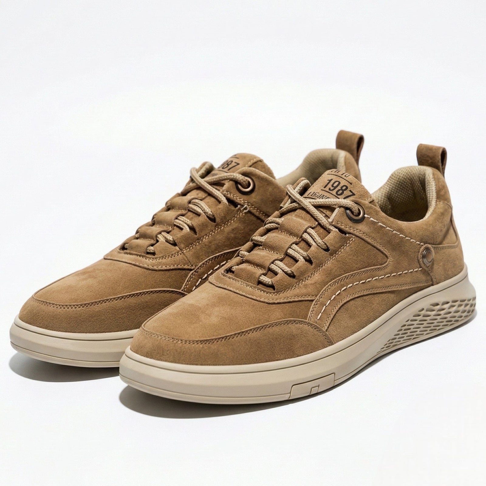 Khaki Men's Minimalist Slip-On Lace-Up Sneakers with Cushioned Sole - Slip on sneakers - Photo 4